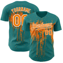 Load image into Gallery viewer, Custom Teal Bay Orange-White 3D Pattern Design Dripping Splatter Paint Authentic Baseball Jersey
