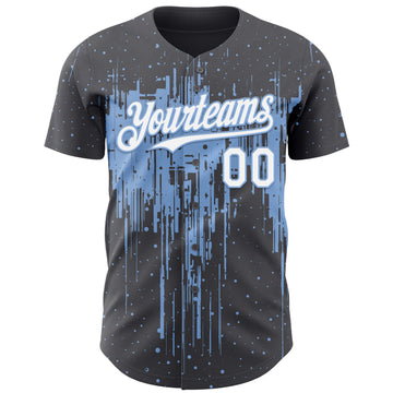 Custom Steel Gray White-Light Blue 3D Pattern Design Dripping Splatter Paint Authentic Baseball Jersey