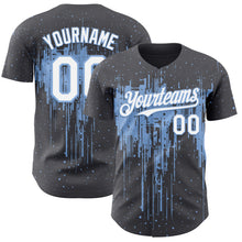 Laden Sie das Bild in den Galerie-Viewer, Custom Steel Gray White-Light Blue 3D Pattern Design Dripping Splatter Paint Authentic Baseball Jersey
