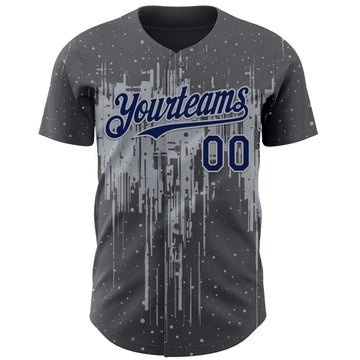 Custom Steel Gray Navy-Gray 3D Pattern Design Dripping Splatter Paint Authentic Baseball Jersey