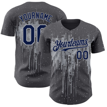 Custom Steel Gray Navy-Gray 3D Pattern Design Dripping Splatter Paint Authentic Baseball Jersey