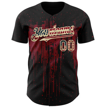 Custom Black Vintage USA Flag Cream-Crimson 3D Pattern Design Dripping Splatter Paint Authentic Baseball Jersey