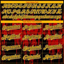 Load image into Gallery viewer, Custom Black Gold Red-White 3D Pattern Design Dripping Splatter Paint Authentic Baseball Jersey
