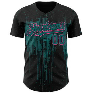 Custom Black Teal-Pink 3D Pattern Design Dripping Splatter Paint Authentic Baseball Jersey
