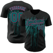 Load image into Gallery viewer, Custom Black Teal-Pink 3D Pattern Design Dripping Splatter Paint Authentic Baseball Jersey
