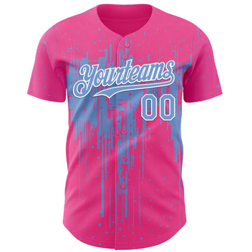 Custom Pink Light Blue-White 3D Pattern Design Dripping Splatter Paint Authentic Baseball Jersey