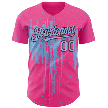 Custom Pink Light Blue-Black 3D Pattern Design Dripping Splatter Paint Authentic Baseball Jersey