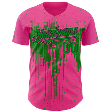 Custom Pink Grass Green-Black 3D Pattern Design Dripping Splatter Paint Authentic Baseball Jersey