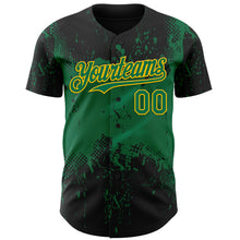 Charger l'image dans la galerie, Custom Black Kelly Green-Yellow 3D Pattern Design Abstract Splatter Grunge Paint Authentic Baseball Jersey
