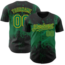 Charger l'image dans la galerie, Custom Black Kelly Green-Yellow 3D Pattern Design Abstract Splatter Grunge Paint Authentic Baseball Jersey
