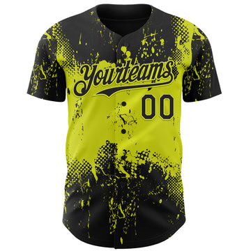 Custom Black Neon Yellow 3D Pattern Design Abstract Splatter Grunge Paint Authentic Baseball Jersey