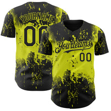 Load image into Gallery viewer, Custom Black Neon Yellow 3D Pattern Design Abstract Splatter Grunge Paint Authentic Baseball Jersey
