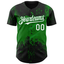 Load image into Gallery viewer, Custom Black White-Grass Green 3D Pattern Design Abstract Splatter Grunge Paint Authentic Baseball Jersey
