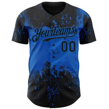 Custom Black Blue 3D Pattern Design Abstract Splatter Grunge Paint Authentic Baseball Jersey