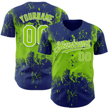 Laden Sie das Bild in den Galerie-Viewer, Custom Royal Neon Green-White 3D Pattern Design Abstract Splatter Grunge Paint Authentic Baseball Jersey
