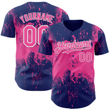 Load image into Gallery viewer, Custom Royal Pink-White 3D Pattern Design Abstract Splatter Grunge Paint Authentic Baseball Jersey
