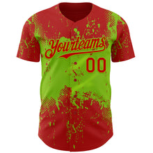 Charger l'image dans la galerie, Custom Red Neon Green 3D Pattern Design Abstract Splatter Grunge Paint Authentic Baseball Jersey
