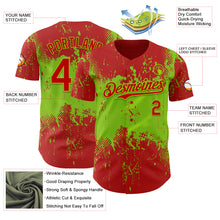 Charger l'image dans la galerie, Custom Red Neon Green 3D Pattern Design Abstract Splatter Grunge Paint Authentic Baseball Jersey
