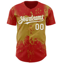 Load image into Gallery viewer, Custom Red White-Old Gold 3D Pattern Design Abstract Splatter Grunge Paint Authentic Baseball Jersey

