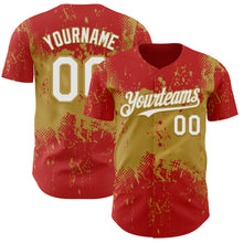 Load image into Gallery viewer, Custom Red White-Old Gold 3D Pattern Design Abstract Splatter Grunge Paint Authentic Baseball Jersey
