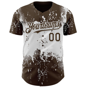Custom Brown White 3D Pattern Design Abstract Splatter Grunge Paint Authentic Baseball Jersey
