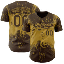 Load image into Gallery viewer, Custom Brown Old Gold 3D Pattern Design Abstract Splatter Grunge Paint Authentic Baseball Jersey
