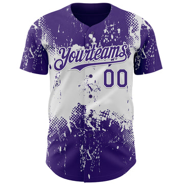 Custom Purple White 3D Pattern Design Abstract Splatter Grunge Paint Authentic Baseball Jersey