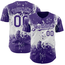 Laden Sie das Bild in den Galerie-Viewer, Custom Purple White 3D Pattern Design Abstract Splatter Grunge Paint Authentic Baseball Jersey
