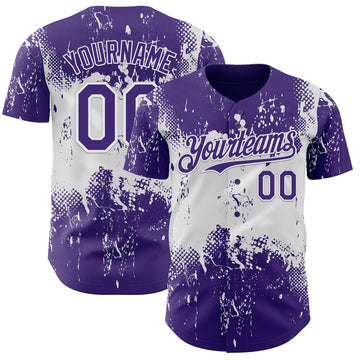 Custom Purple White 3D Pattern Design Abstract Splatter Grunge Paint Authentic Baseball Jersey