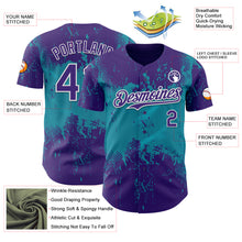 Laden Sie das Bild in den Galerie-Viewer, Custom Purple Teal-White 3D Pattern Design Abstract Splatter Grunge Paint Authentic Baseball Jersey
