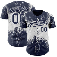 Charger l'image dans la galerie, Custom Navy White 3D Pattern Design Abstract Splatter Grunge Paint Authentic Baseball Jersey
