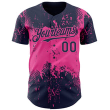 Load image into Gallery viewer, Custom Navy Pink 3D Pattern Design Abstract Splatter Grunge Paint Authentic Baseball Jersey
