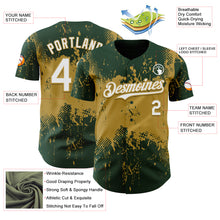 Load image into Gallery viewer, Custom Green White-Old Gold 3D Pattern Design Abstract Splatter Grunge Paint Authentic Baseball Jersey
