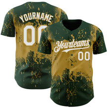 Load image into Gallery viewer, Custom Green White-Old Gold 3D Pattern Design Abstract Splatter Grunge Paint Authentic Baseball Jersey
