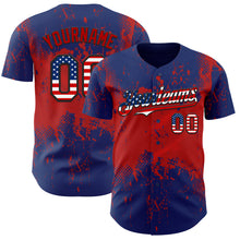 Load image into Gallery viewer, Custom Royal USA Flag Red-Black 3D Pattern Design Abstract Splatter Grunge Paint Authentic Baseball Jersey
