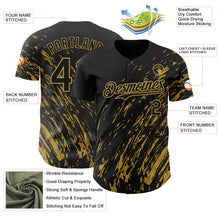 Load image into Gallery viewer, Custom Black Old Gold 3D Pattern Design Paint Stroke Grunge Streak Authentic Baseball Jersey
