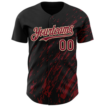 Custom Black Crimson-Cream 3D Pattern Design Paint Stroke Grunge Streak Authentic Baseball Jersey