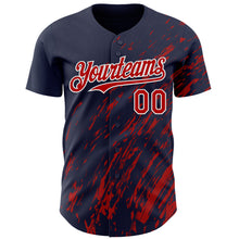 Load image into Gallery viewer, Custom Navy Red-White 3D Pattern Design Paint Stroke Grunge Streak Authentic Baseball Jersey
