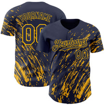 Laden Sie das Bild in den Galerie-Viewer, Custom Navy Gold 3D Pattern Design Paint Stroke Grunge Streak Authentic Baseball Jersey
