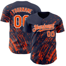Load image into Gallery viewer, Custom Navy Orange-White 3D Pattern Design Paint Stroke Grunge Streak Authentic Baseball Jersey
