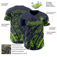 Load image into Gallery viewer, Custom Navy Neon Green 3D Pattern Design Paint Stroke Grunge Streak Authentic Baseball Jersey
