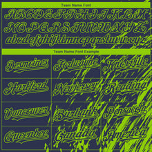 Load image into Gallery viewer, Custom Navy Neon Green 3D Pattern Design Paint Stroke Grunge Streak Authentic Baseball Jersey
