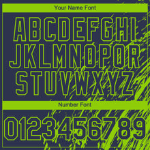 Load image into Gallery viewer, Custom Navy Neon Green 3D Pattern Design Paint Stroke Grunge Streak Authentic Baseball Jersey
