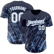 Load image into Gallery viewer, Custom Navy White-Light Blue 3D Pattern Design Paint Stroke Grunge Streak Authentic Baseball Jersey

