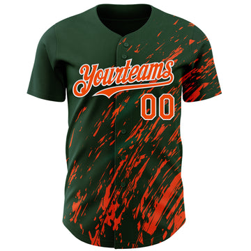 Custom Green Orange-White 3D Pattern Design Paint Stroke Grunge Streak Authentic Baseball Jersey