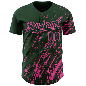 Custom Green Pink 3D Pattern Design Paint Stroke Grunge Streak Authentic Baseball Jersey