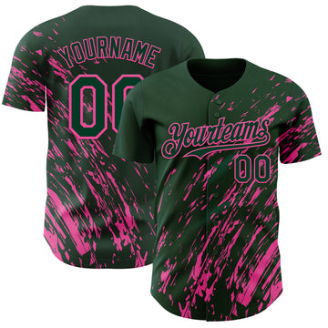 Custom Green Pink 3D Pattern Design Paint Stroke Grunge Streak Authentic Baseball Jersey