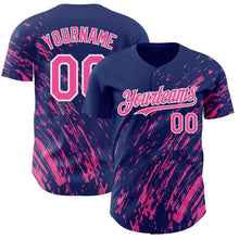 Load image into Gallery viewer, Custom Royal Pink-White 3D Pattern Design Paint Stroke Grunge Streak Authentic Baseball Jersey
