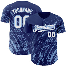 Load image into Gallery viewer, Custom Royal White-Light Blue 3D Pattern Design Paint Stroke Grunge Streak Authentic Baseball Jersey
