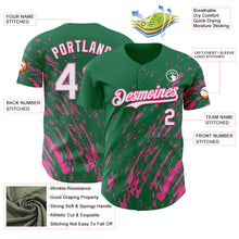 Laden Sie das Bild in den Galerie-Viewer, Custom Kelly Green White-Pink 3D Pattern Design Paint Stroke Grunge Streak Authentic Baseball Jersey
